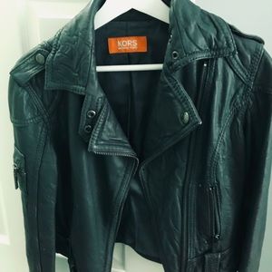 Michael KORS leather biker Jacket Size S Gray